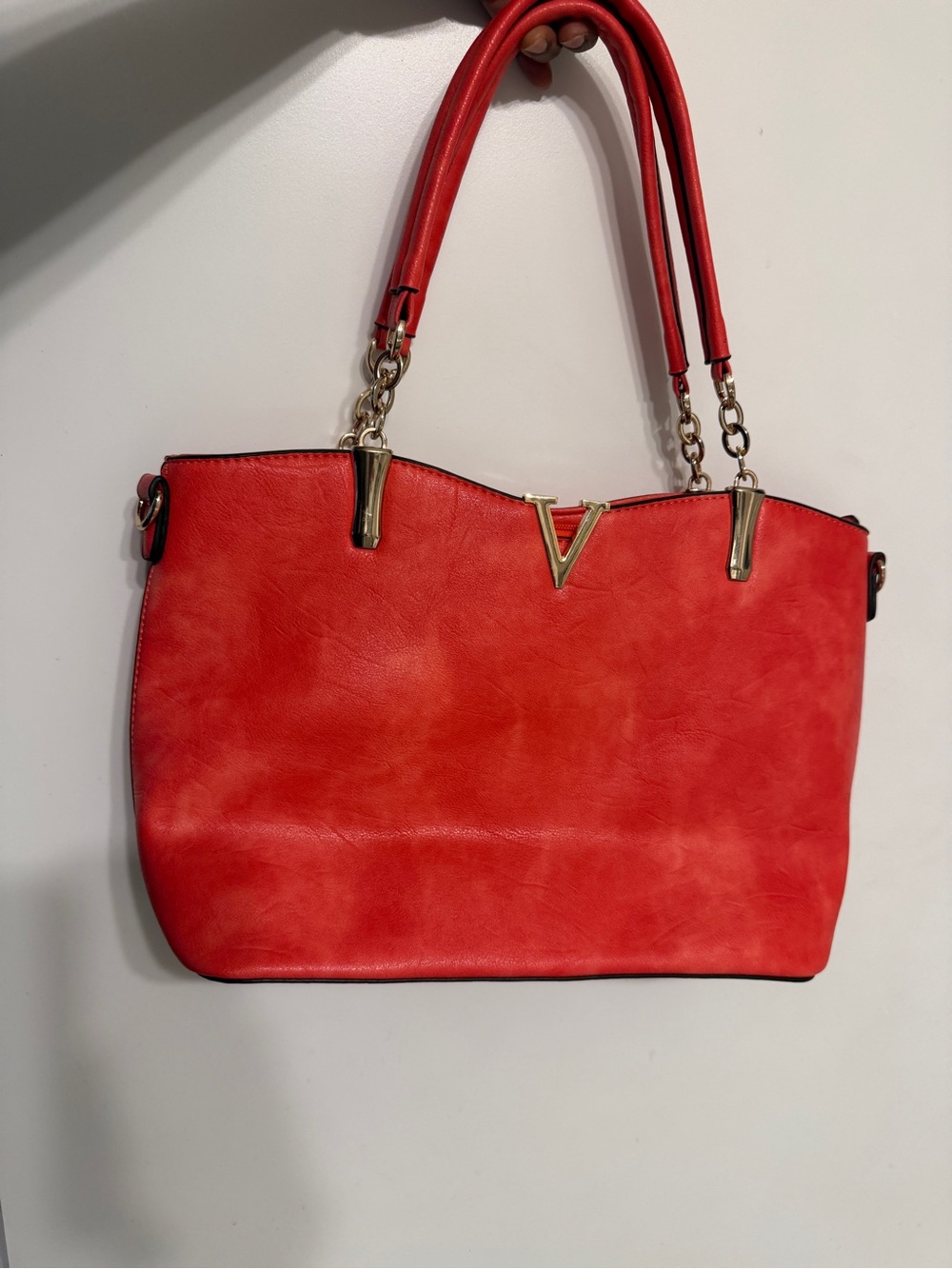 VIETA Fashion Red Shoulder Bag with Gold Hardware